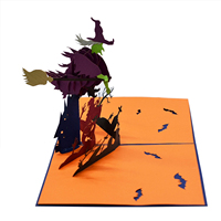Tarjeta Pop-up 3D de Diseño Personalizado: Modelo de Bruja Montando en Escoba y Cementerio - Idea de Regalo para Fiesta de Halloween