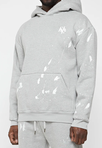 Ensemble de survêtement gris à capuche pour homme avec motif imprimé blanc, manches longues, tenue décontractée, sweat-shirt et pantalon en coton respirant pour l'automne - Product Image 3