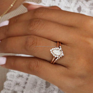 Igi/gia แล็บปลูกวินเทจ14K โรสโกลด์แต่งงาน/หมั้นแหวน unisex เพชรของขวัญครบรอบปาร์ตี้ด้วยลูกแพร์ตัดเพชร - Product Image 1