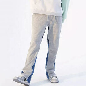 Customized Gray <b>Harem</b> Pants With Blue Side Stripe Loose Fit Drawstring Waist Full Length Casual Knitted Autumn Wear - Product Image 2