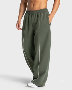Wholesale Men's Green <b>Oversized</b> Contrastline Custom Tracksuit Set Premium Quality Cotton Fleece Hoodie & Wide Leg <b>Sweatpants</b> - Product Image 6