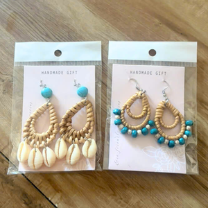 TUYET DUNG Boho Rattan Drop <b>Earrings</b> Natural Fiber Handmade Classic Folk Art Wedding Made in Vietnam - Product Image 2