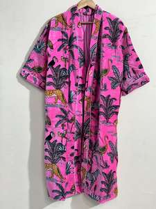 Bata Kimono de Terciopelo con Estampado de Animales de la Selva para Mujer, Larga, de Manga Larga, Cuello en V, Informal, de Invierno, de Lujo, Lavable a Máquina - Product Image 4