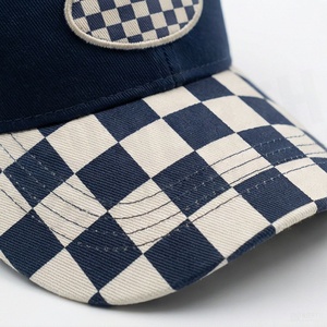 <b>Navy</b> Blue Checkered Baseball Cap 6-Panel Adjustable Brim Unisex Casual <b>Hat</b> - Product Image 4