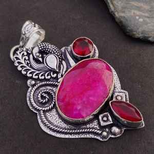 Colgante de rubí granate natural, plata de ley 925, joyería hecha a mano, regalo elegante para mujer, cumpleaños - Product Image 3