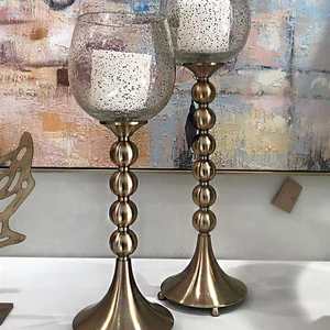 Antique Brass Candle Holders with Mercury Glass Shade Decorative Tall <b>Tealight</b> Holders for Home Wedding Decor - Product Image 5