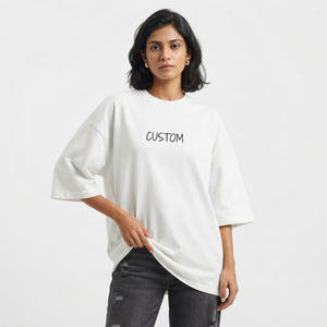 T-shirt oversize blanc uni pour femme, coupe décontractée, streetwear, épaules tombantes, design personnalisé, vente en gros - Product Image 6