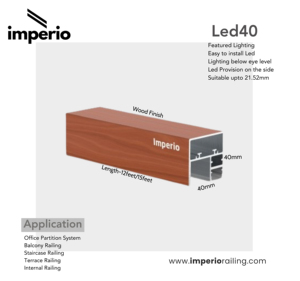 Imperio Led 40 Handrail in Aluminium for Glass Railing Toprail or Caprail with Led <b>Lighting</b> providing Indirect Led <b>Lighting</b> - Product Image 3