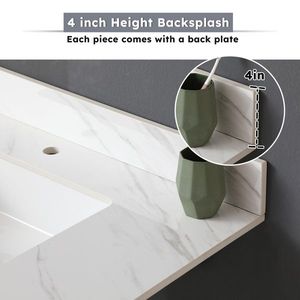 37 Inch White Marble Vanity Top Pre-Drilled Faucet Holes Rectangular Bathroom Vanity Top Undermount for Midd-sized Bathrooms - Product Image 4