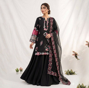 New Trending black Silk <b>Top</b>-Sharara Dupatta Set Embroidery <b>Sequins</b> Work Fully Stitched Ready Wear Diwali <b>Party</b> Premium Dress - Product Image 1