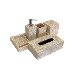 Mother of pearl bathroom <b>set</b> modern <b>square</b> mosaic shell decorative washroom accessories tumbler and soap dish holder <b>set</b> - Product Image 1