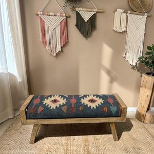 Handtufted Wool Jute Kilim Square <b>Bench</b> Vintage Traditional Eco-Friendly Upholstered All-Season Ottoman KRAFTERS KB10 Rajasthan - Product Image 5