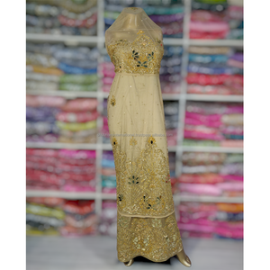 ผ้าลูกไม้จอร์จแบบผูกมือลูกปัดสำหรับผู้หญิงเสื้อผ้าแอฟริกันผ้าไนจีเรียสำหรับห่องานแต่งงาน - Product Image 6