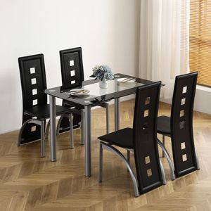 Set da Pranzo in 4 Pezzi Nero con Piano in Vetro Temperato e Sedie Comode per Cucina o Sala da Pranzo - Product Image 1