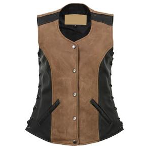 Gilet d'extérieur pour femme en cuir véritable et toile imperméable, style motard, séchage rapide - Product Image 1
