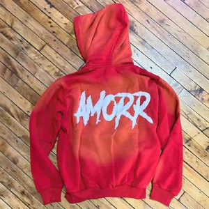 <b>Red</b> Unisex Streetwear Tracksuit Set Hooded Full Sleeve Letter Print Sweatshirt and <b>Flared</b> Pants Loose Fit Autumn Wear - Product Image 4