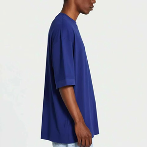 Nueva Camiseta de Algodón Azul Oversize para Hombre, Estilo Urbano Casual de Verano, Hombros Caídos, Cuello Redondo, Manga Corta, Venta al por Mayor de Fábrica - Product Image 6