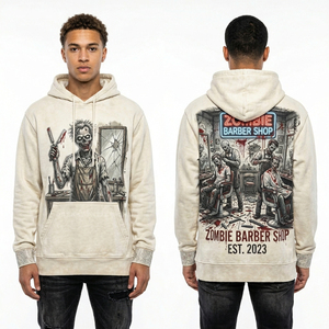 Sweat à capuche personnalisé marron délavé vintage pour homme, motif Zombie Chef Cuisine, streetwear, en molleton de coton épais, coupe ample - Product Image 2