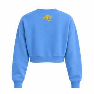 Sudadera Corta Personalizada de la Universidad del Sur, Diseño Gráfico Varsity HBCU en Azul Columbia y Dorado, Sudadera con Cuello Redondo para Mujer, Venta al Por Mayor - Product Image 2