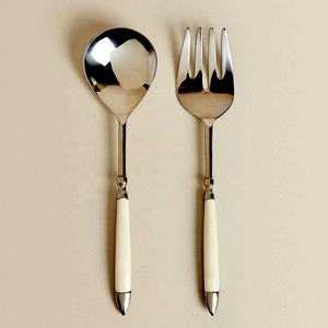 Service à salade en acier inoxydable argent poli avec vaisselle unique en argent à Long manche ensemble de service à salade royal - Product Image 2