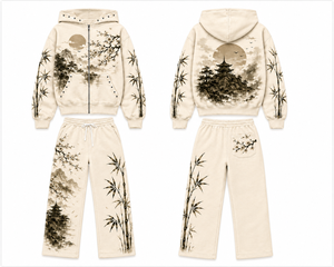 Ensemble de survêtement personnalisé vintage streetwear coupe classique en tissu épais et écologique, comprenant un sweat à capuche et un pantalon empilé, effet délavé à l'acide, pour adultes - Product Image 1