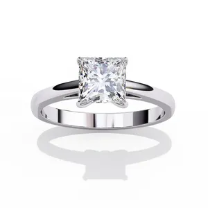 Anillo Solitario Cuadrado de Diamante Cultivado en Laboratorio de 1.5ct con Corte V y Cuatro Garras, Banda Delgada, Joyería de Compromiso en Tono Dorado Personalizado - Product Image 1