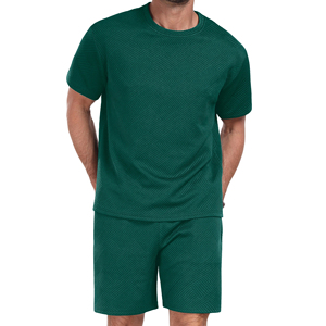 Ensemble de shorts d'été pour hommes, vert uni, tricoté, respirant, décontracté, pour les activités de plein air - Product Image 5