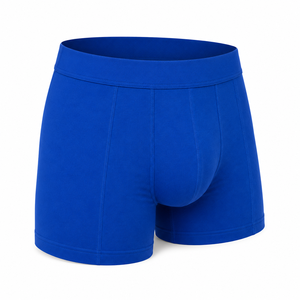 Calzoncillos bóxer de cintura media para hombre, de algodón tejido transpirable, color azul liso, para uso diario de adultos - Product Image 6