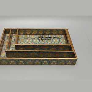 ชุดถาดเสิร์ฟเคลือบสีเขียวลายเรขาคณิต 3 ชิ้น – ถาดซ้อนกันได้ทำจาก MDF และกระดาษ ปลอดภัยสำหรับอาหาร ดีไซน์ทันสมัยหรูหรา สำหรับห้องครัว ห้องรับประทานอาหาร และตกแต่งบ้าน - Product Image 3