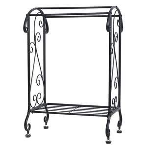 Black Free-Standing Metal <b>Towel</b> Rack with Shelf Modern Free-<b>Hanging</b> Design - Product Image 3