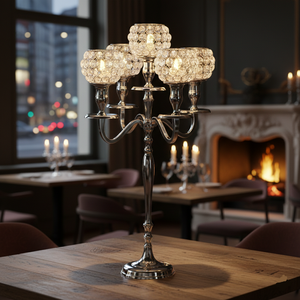 Luxury 5 Arm Silver Plated <b>Candelabra</b> with Crystal Globe Top Selling Candle Holder Metal <b>Candelabra</b> Handmade Tealight Holders - Product Image 3
