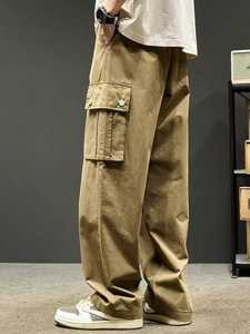 Custom Men's Tactical Loose <b>Cargo</b> <b>Pants</b> <b>Elastic</b> <b>Waist</b> Drawstring Multiple Pockets Casual Canvas Trousers Breathable Spring Style - Product Image 3