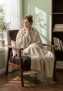 Beige Winter Solid Soft Throw Blanket Tufted <b>Sofa</b> Couch Upholstery for Living Room Decor - Product Image 4