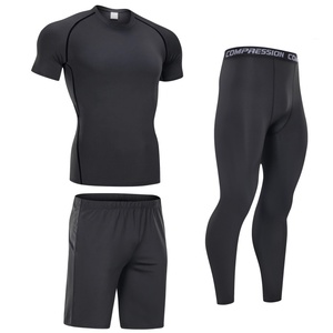 Conjunto Deportivo de 3 Piezas para Hombre, Camiseta de Compresión de Secado Rápido con Bloques de Color, Pantalones Cortos Transpirables para Gimnasio, Leggings de Alta Elasticidad, Ropa Deportiva - Product Image 1