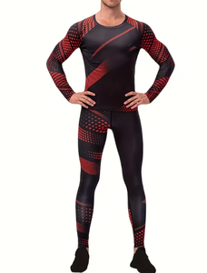 Combinaison de compression intégrale pour homme, unie, séchage rapide, Spandex/Nylon, col ras du cou, coupe sans couture, tenue d'hiver, durable et respirante - Product Image 1