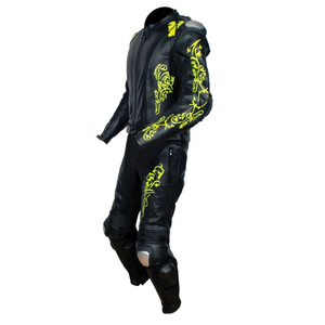 Combinaison de moto unisexe en cuir noir avec imprimé floral jaune, manches longues, imperméable, grande taille, pour toutes les saisons, vêtements de course - Product Image 1