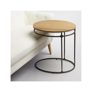 Contemporary Side <b>Table</b> With Wood Top And Iron Frame Storage Shelf Stylish New Design Accent End <b>Table</b> For Sofa <b>Bedside</b> Use - Product Image 2