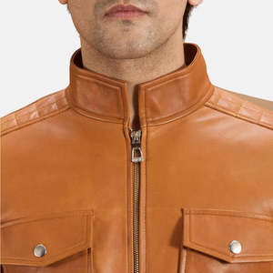 OEM Custom Genuine Leather Men's Casual Bomber <b>Jacket</b> Stand Collar Zipper Closure Windproof Breathable Eco-Friendly Features - Product Image 5