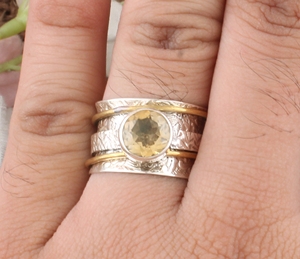 925 Sterling Silver Natural Citrine Bezel Setting Wedding Classic Spinner Ring <b>Anxiety</b> Fidget Band Meditation Boho <b>Jewelry</b> - Product Image 1