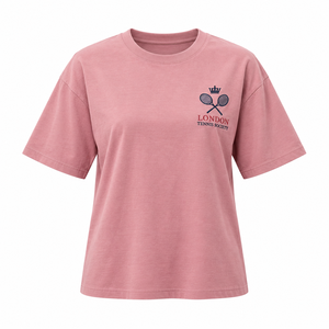 Camiseta de Manga Corta con Cuello Redondo Rosa para Mujer con Logotipo del London Tennis Society, Corte Holgado Informal, 100% Algodón Jersey, Primavera Verano - Product Image 2