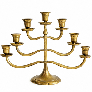 เชิงเทียนทองเหลืองเจ็ดแขน ตกแต่งบ้าน ทนทาน ทำจากโลหะ สไตล์ดั้งเดิม - Product Image 1