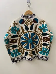 Wholesale Cotton Velvet Suzani Embroidery Bohemian Women Winter <b>Jacket</b> Indian <b>Hippie</b> Unisex Coat for Boutique Buyers Export - Product Image 4