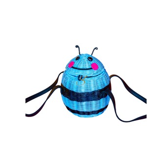 Cesta de Almacenamiento de Mimbre con Forma de Abeja, Linda Cesta de Regalo Tejida en Forma de Abeja Azul, Caja Decorativa de Mimbre con Correa - Product Image 1