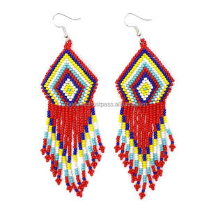 Pendientes de cuentas de semillas de diseño único hechos a mano indios Tops colgantes de moda étnica multicolor - Product Image 4