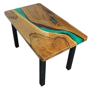 Table à manger unique en bois naturel et résine époxy avec structure métallique et finition brillante pour un décor contemporain et traditionnel - Product Image 3