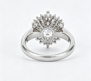 Oval Cut <b>Sunflower</b> Engagement <b>Ring</b> Brass Rhodium Plated Vintage Baguette Diamond Halo <b>Ring</b> for Bridal Jewelry - Product Image 3