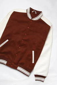 Men's Brown Varsity Jacket Polyester Cotton Shell Stand Collar <b>Covered</b> <b>Button</b> Closure Casual Style Loose Fit Breathable Winter - Product Image 6