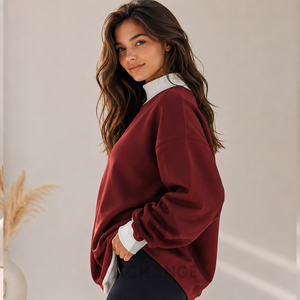 Sweat-shirt en cachemire 100% pour femme, coupe ample, épaules tombantes, col double et broderie de lettres sur le devant - Product Image 3