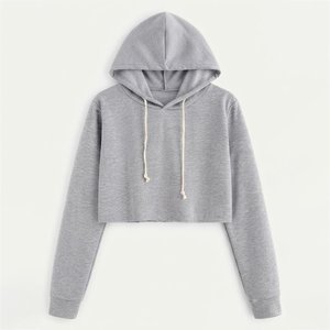 Nueva Sudadera con Capucha Corta Gris para Mujer con Logotipo Personalizado, Sudadera de Punto Informal de Manga Larga para Otoño e Invierno - Product Image 1