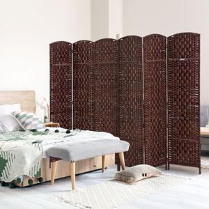 Paravent pliable traditionnel en bois brun et osier avec 6 panneaux translucides pour chambre et bureau - Product Image 2